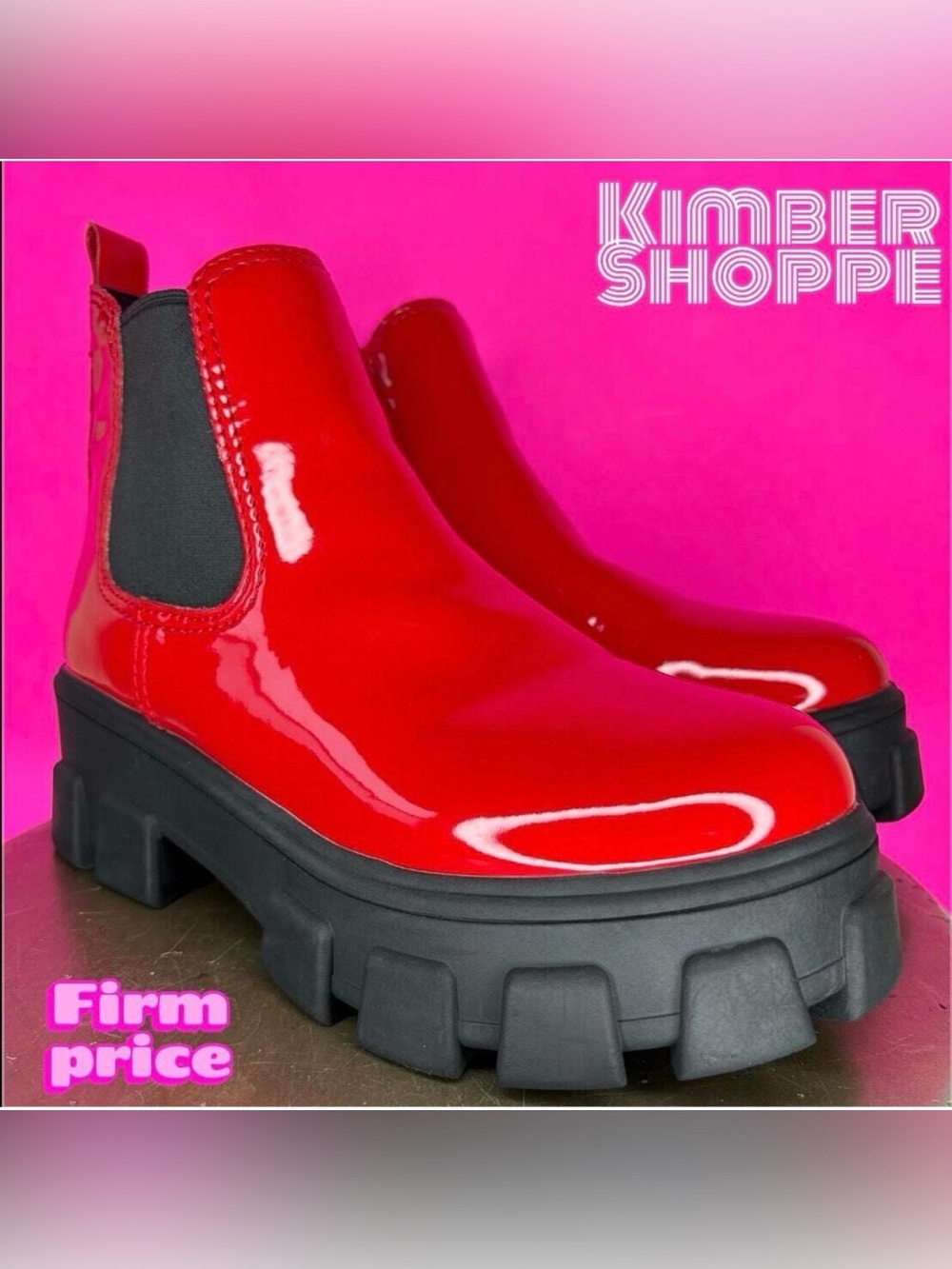 Circus Sam Edelman Darielle Red Patent Chunky Chelsea Boot US 7.5 UK 5.5